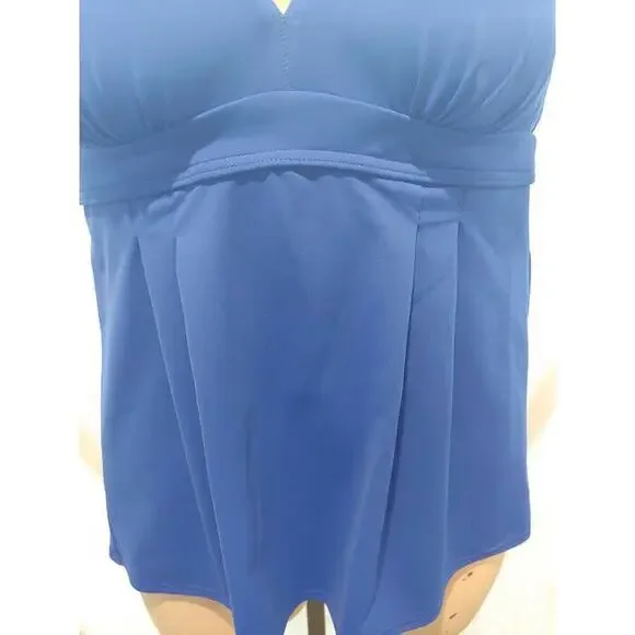 New Land's End Swing Pleated Tankini Top Electric Blue Swim Racerback Size 2 - Picture 4 of 7